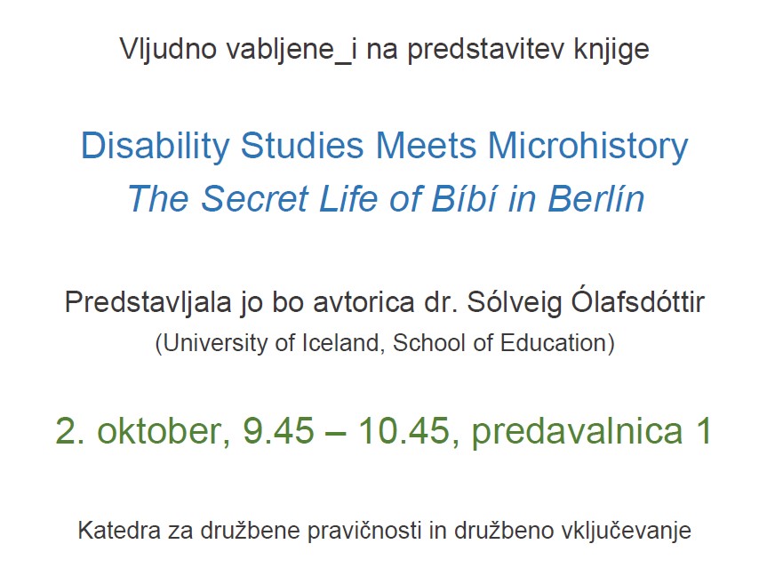 Predstavitev knjige Disability Studies Meets Microhistory